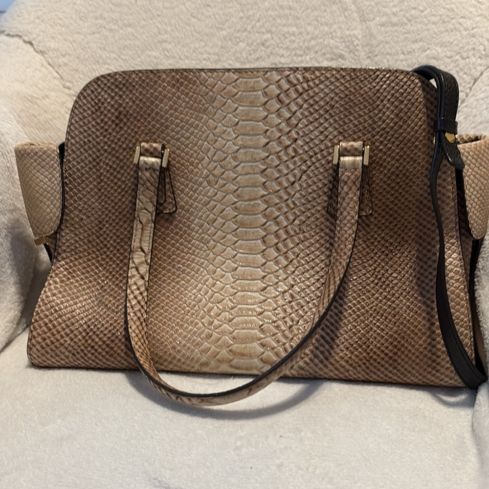 Michael Kors Gia taupe embossed satchel handbag bag with gold glitter - Picture 4 of 8